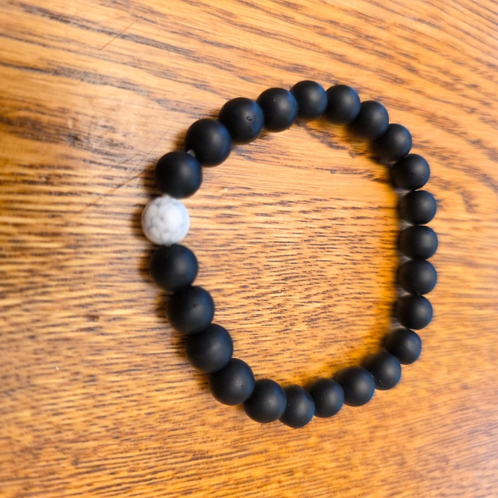 Matte Black Onyx and White Howlite Beaded Stretch Bracelet Unisex Zen Minimalist